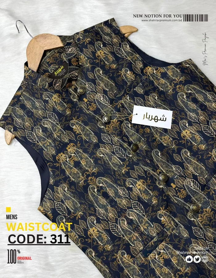 Premium Lotus Black Waistcoat কোড-311