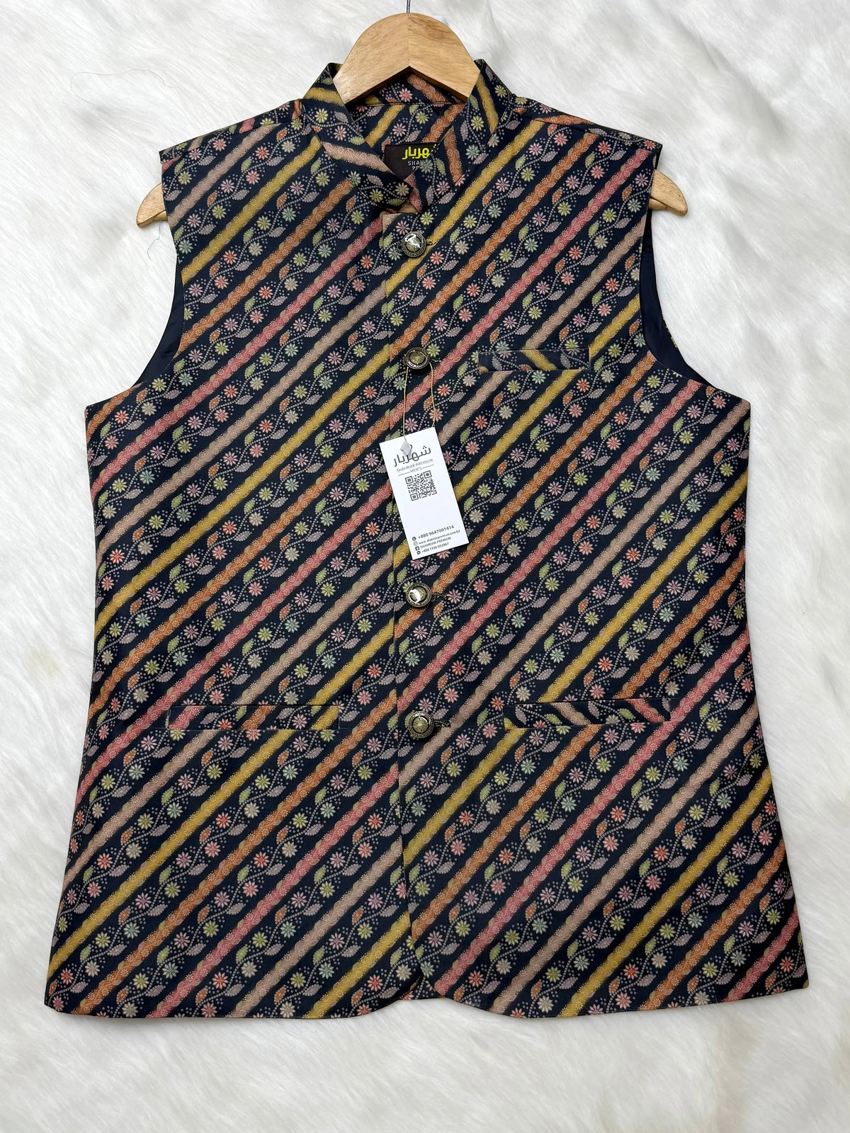 Rainbow Flower Black Waistcoat কোড - 322 - Shahriar Premium