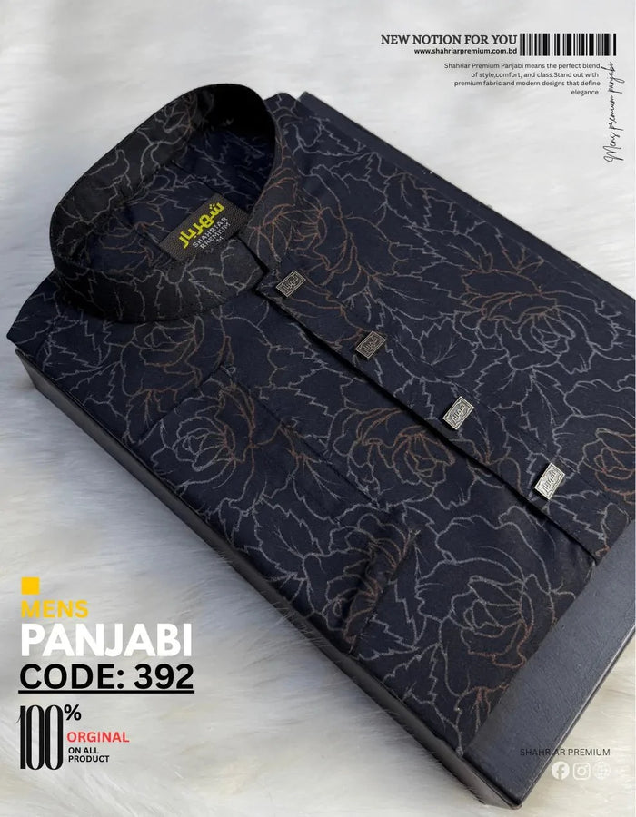 Dark Flower Orange Panjabi কোড-392