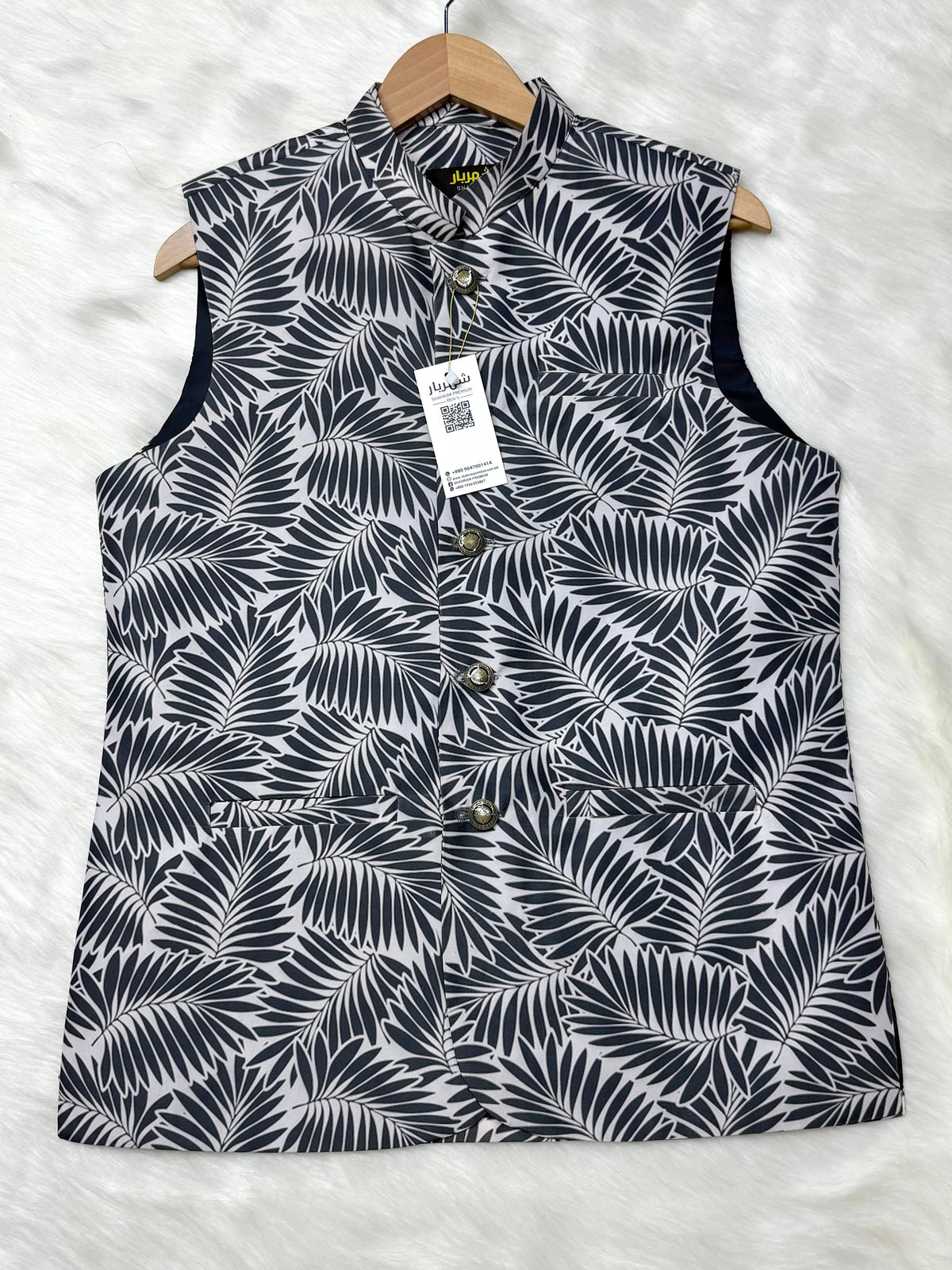 White Palm leaf Waistcoat কোড - 336 - Shahriar Premium