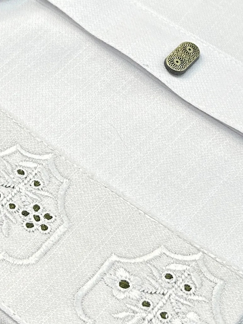 3Leaf Embroidery White কোড - 136 - Shahriar Premium