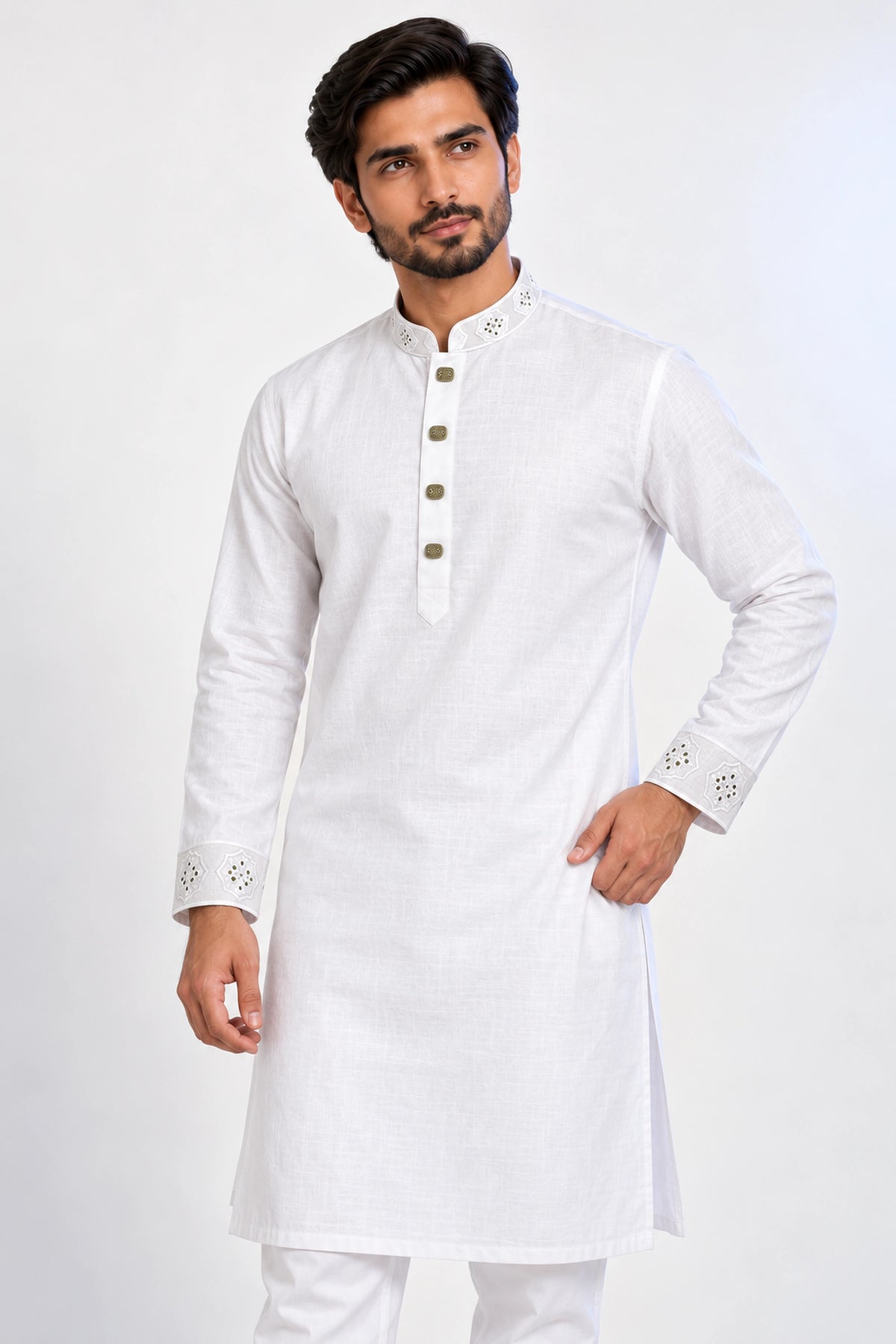 3Leaf Embroidery White কোড-136