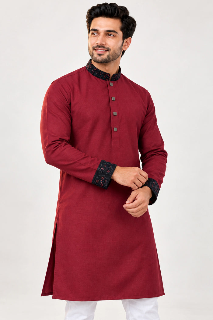 3Leaf Embroidery Merun কোড-204