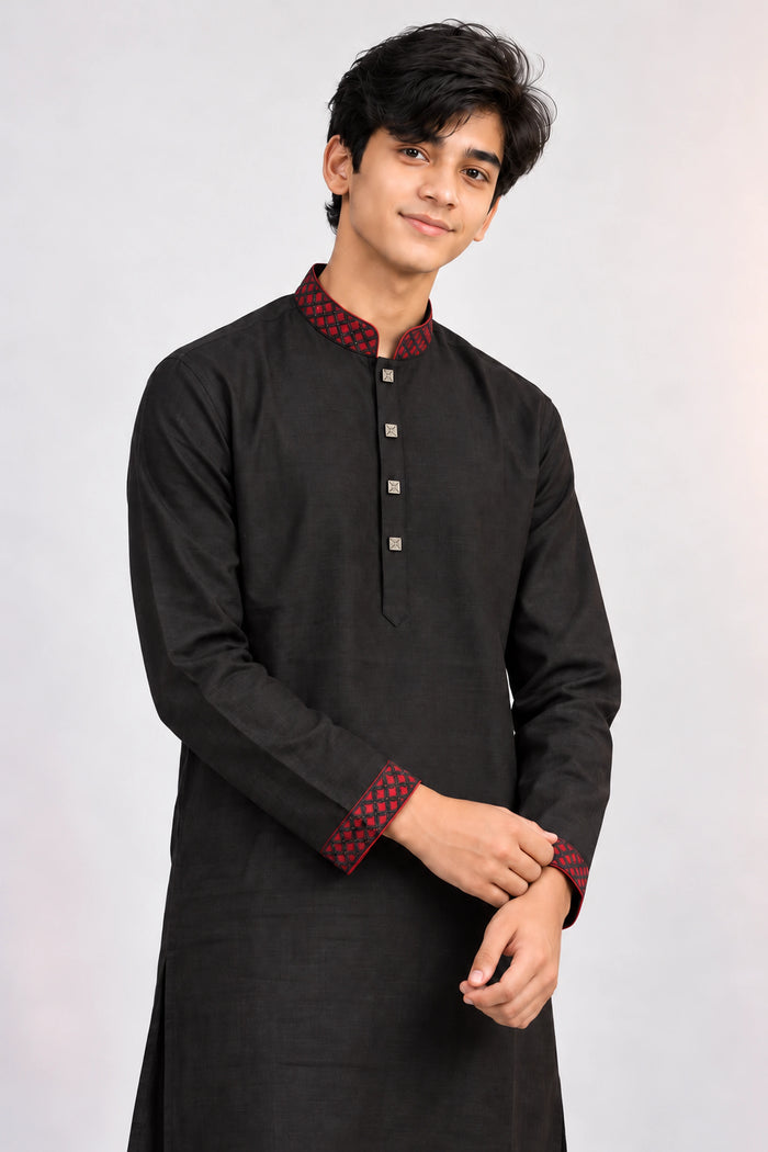 Premium Black & Red Contrast Embroidery কোড-45